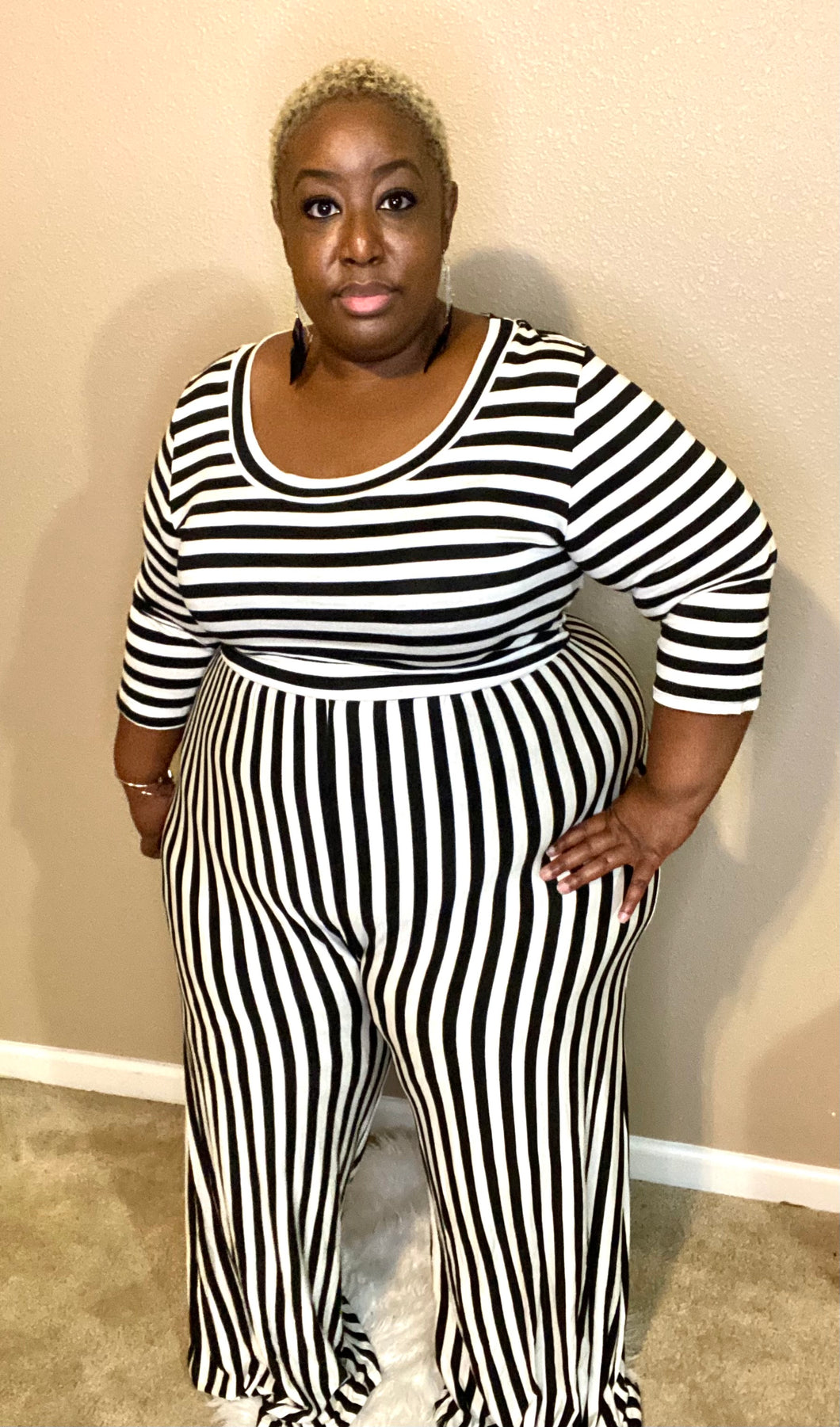 Black/White Striped Jumpsuit